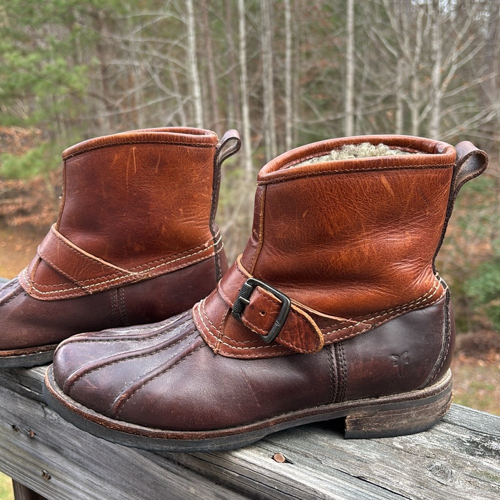 Frye Boots Womens 8 Brown Veronica Duck Engineer Shearling Lined Packer Pull On - Picture 4 of 15